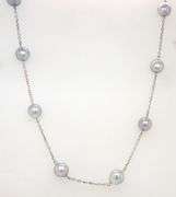 14kt White gold Silver Pearl station necklace
