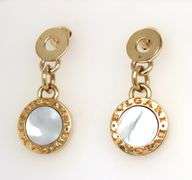 18kt Yellow gold mother of pearl Bvlgari style round dangle earrings