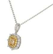 1.18ctw Cushion Round Yellow and White Diamond Double Frame Pendant Necklace in 14K