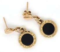 18kt Yellow gold black onyx BVlgari style round dangle earrings
