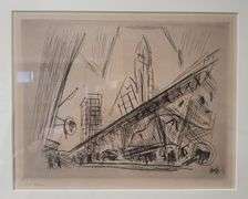 Investment quality! John Marin – "Downtown, The El" (Original Etching, Limited Edition, New Republic