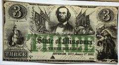 $3 Missouri Jefferson City Jan 1 1862 Note