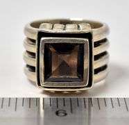 Smokey Quartz Gemstone 1/2 inch Wide Band Ring in Sterling Silver