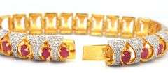Angelic 11.69CTW Oval Shaped Emerald-Cut Ruby & 3.90CTW Diamond Bracelet in 14K Gold Over Sterling S