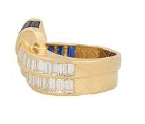 2.25ctw Sapphire and 1.20ctw Baguette Diamond Crossover Ring in 18K