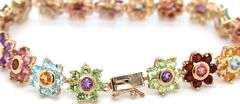 14kt Yellow gold multi gemstone flower link bracelet