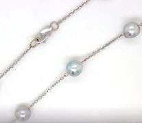 14kt White gold Silver Pearl station necklace