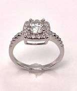 14 Kt White Gold Plate 6.5 mm Amber Ice Fire Moissanite Ring