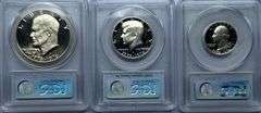 Three 1976 S Silver Gem Proof PCGS Bicentennial Set Designer Signed