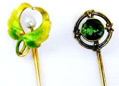 2 Antique 14K Gold Stick Pins
