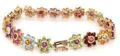 14kt Yellow gold multi gemstone flower link bracelet