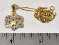 Beautiful 10K Yellow Gold Diamond Heart Triquetra Pendant Necklace