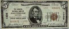 Triple Zero $5 Farmers Natl Bank of Amsterdam NY 1929 National