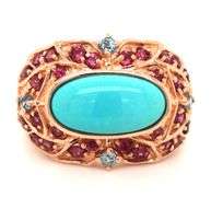 14kt Yellow gold East West oval turquise and tourmaline topaz cocktail ring