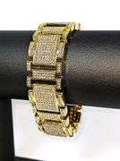 Huge 90 Gram 14 Kt Gold Plate Italian God Father Simualted Diamond Link Bracelet