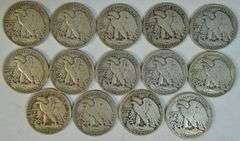 Run of 13 all 'D' & 'S' Walking Liberty Half Dollars from 1919-S to 1947-D