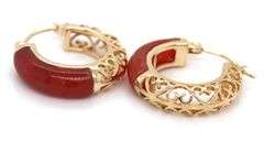 14kt Yellow gold small round red Jade hoops