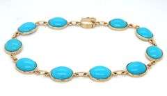 14kt Yellow gold bezel set turquoise bracelet
