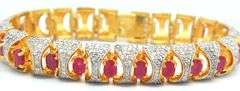 Angelic 11.69CTW Oval Shaped Emerald-Cut Ruby & 3.90CTW Diamond Bracelet in 14K Gold Over Sterling S