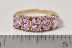 Sparkling 10K Yellow Gold Pink CZ Gemstone Ring