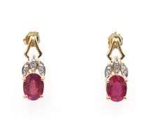 14kt Yellow gold 2.41ctw oval ruby and diamond accent stud earrings