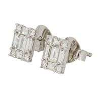 New 0.94ctw Round and Baguette Diamond Mosaic Rectangle Stud Earrings in 14K
