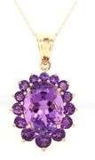 14kt Yellow gold 9.50ctw amethyst cluster pendant on chain