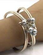 925 Sterling Silver Michael Dawkins Pearl & Blue Topaz Cuff Bracelet