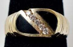 Charming 14K Yellow Gold Black Onyx Gemstone and Diamond Ring