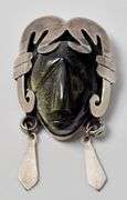 Sterling Silver Vintage Carved Golden Sheen Obsidian Gemstone  Pendant or Brooch