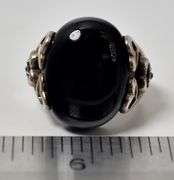 Black Onyx and Red Garnet Gemstone Ring in Sterling Silver