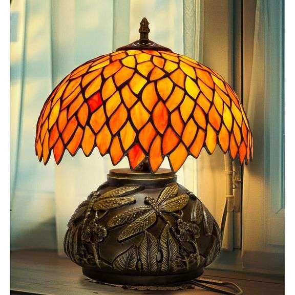 Stained Glass Orange Wisteria Table Lamp