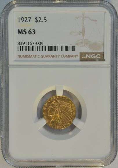 Choice BU 1927 $2.50 Indian Gold Piece. NGC MS63