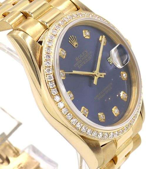 Rolex Datejust 16018, 36mm, Aftermarket Blue Dial & Diamond Bezel, 18K