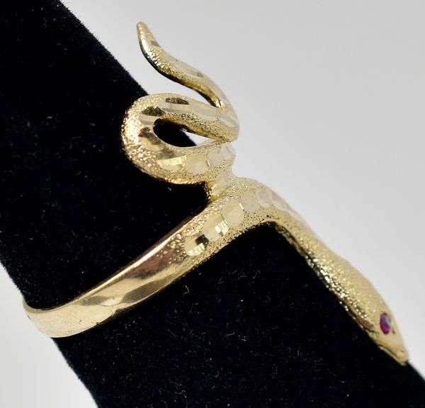 Unique 14K Yellow Ruby Gemstone Snake Ring
