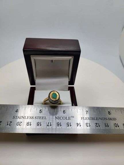 Victorian natural emeralds and diamond accent ring