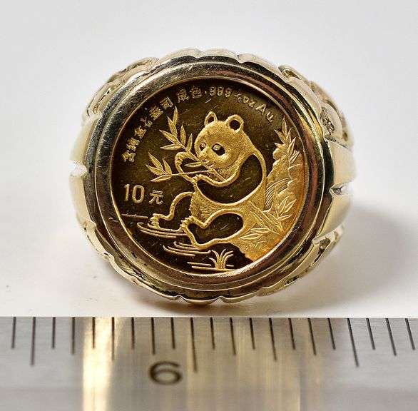 Charming 14K Yellow Gold Gold Panda Coin Men's Ring