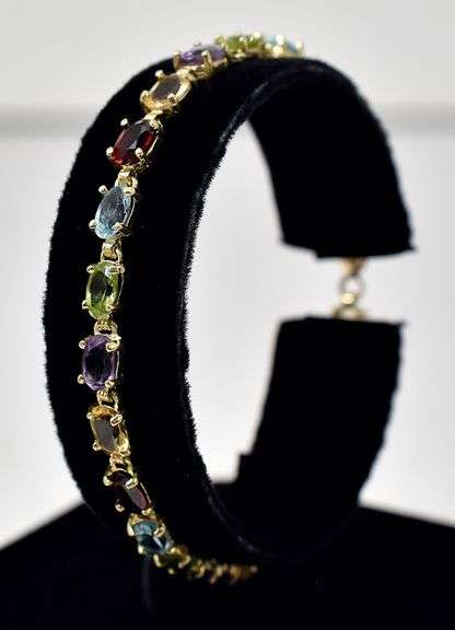 Colorful 10K Yellow Gold Amethyst, Citrine, Garnet, Peridot, and Topaz Gemstone Bracelet