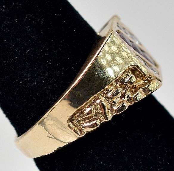 Charming 14K Yellow Gold Ruby Gemstone and Diamond Men's Ring