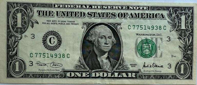 $1 2001  Error Fed Reserve Note