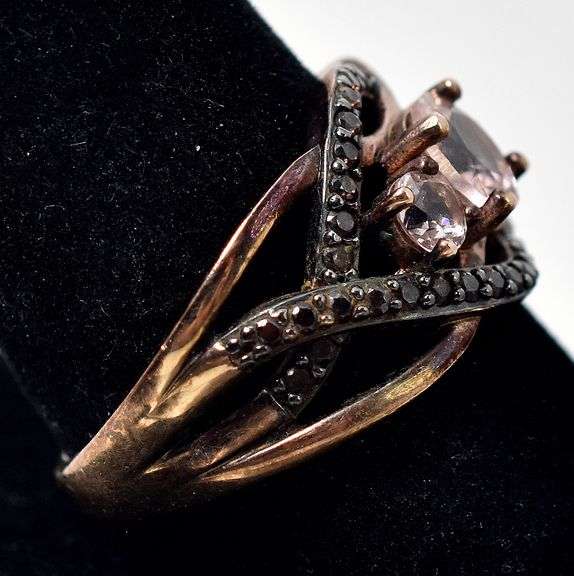 Pink Topaz and Brown Gemstone Ring in Vermeil 925 Sterling Silver