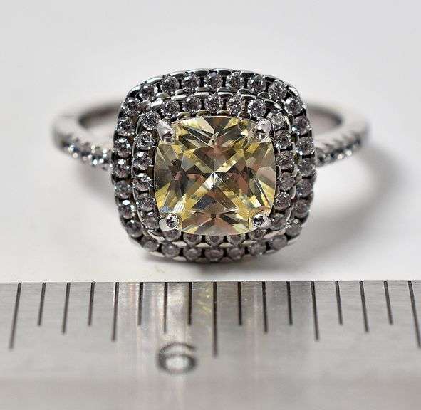Yellow and White CZ Gemstone Ring in Sterling Silver