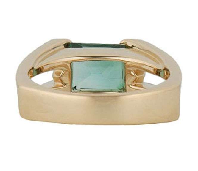 Emerald Cut Green Tourmaline and 0.12ctw Diamond Open Shank Ring in 14K