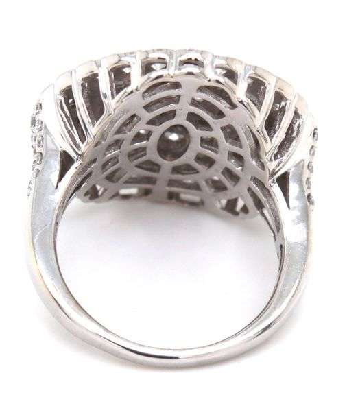 10kt White gold 2ctw round and baguette halo diamond cluster ring