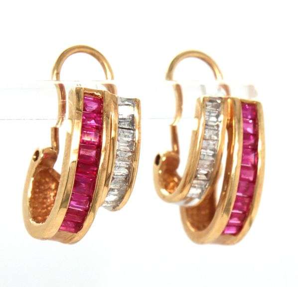 Easy to Wear 14K YG Ruby & Diamond Earrings
