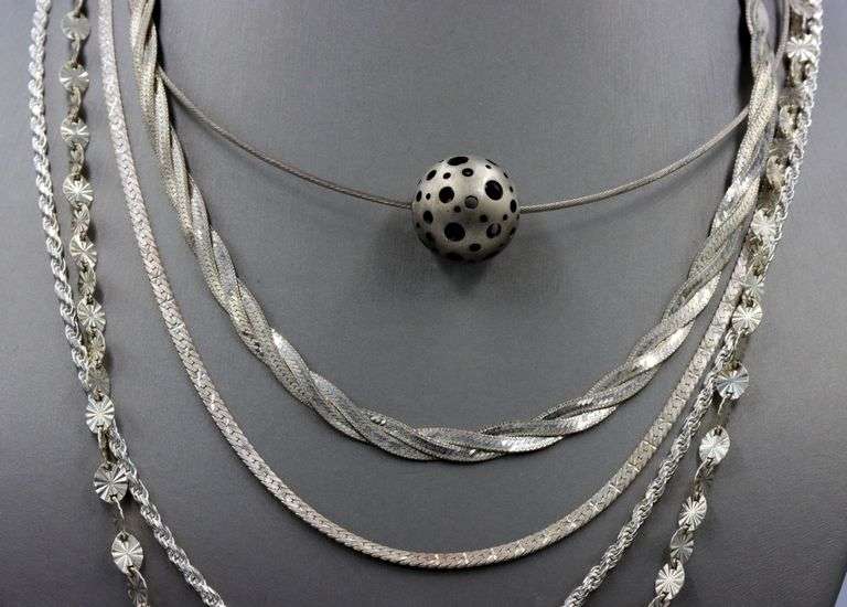 Vintage 925 sterling silver group lot of 5 necklaces