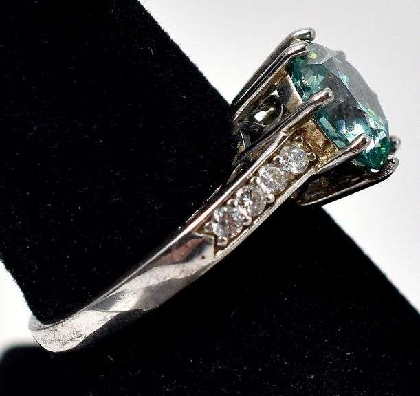 Bright Green Gemstone and CZ Gemstone Ring in 925 Sterling Silver