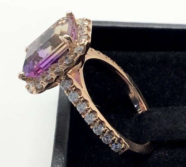 14K Rose Gold Ring with Diamonds & Bi-color Topaz