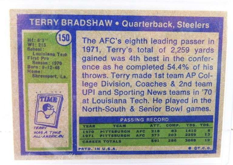 Terry Bradshaw 1972 Topps Football Card