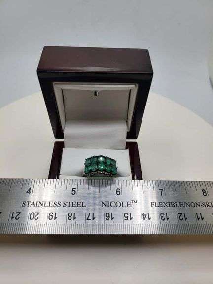 Victorian natural emeralds and diamond accent ring